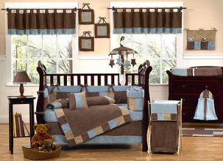 Newly listed BROWN AND BLUE 9pc BABY CRIB BEDDING SET FOR NEWBORN BOY 