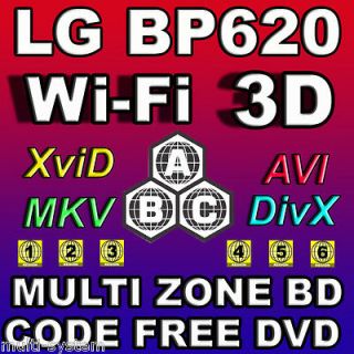 LG 3D Built Wi Fi BP620 Multi Zone All Region Code Free DVD Blu Ray 