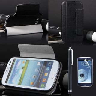 For Samsung Galaxy S3 GT i9300 Black PU Leather Flip Case Pouch Hard 