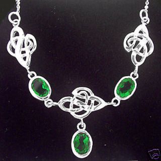 Sterling Silver Emerald Celtic Necklace Big Irish Made green knot 925 