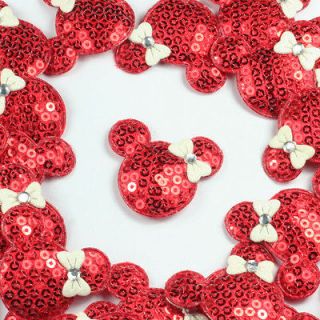 50pcs Red Padded Shiny Sequin Minnie Mouse Appliques Sewing Hair Bow 
