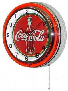 18 Red Double Neon Wall Clock   COCA COLA coke bottle soda retro sign 