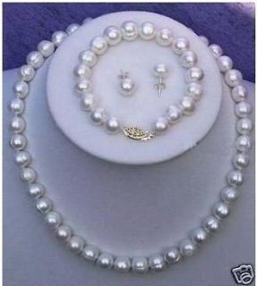 8mm White Real Cultured Pearl Beads Necklace 18 Bracelet Earring 
