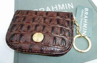 NWT BRAHMIN CROC LEATHER ROUND KEY WALLET E66151TF + STORE TOTE BAG