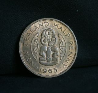 1965 New Zealand 1/2 Half Penny World Coin KM23.2 Nice Luster Hei Tiki 
