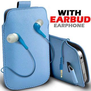 LEATHER PULL TAB POUCH SKIN CASE COVER+EARBUD EARPHONE FOR VARIOUS 