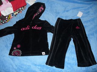 NWT Adidas BABY GIRL Velour outfit 2 pcs tracksuit set Size 12 M Free 