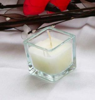 120 square glass candles white wax event party bulk buy