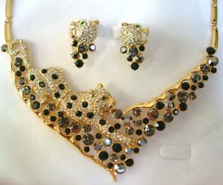 swarovski crystal leopard necklace set