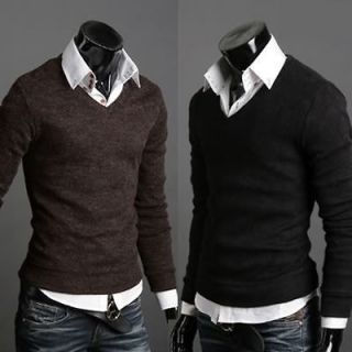 AT71 New Mens Casual Slim Fit Long Sleeve Sweater Shirts V Neck 5 