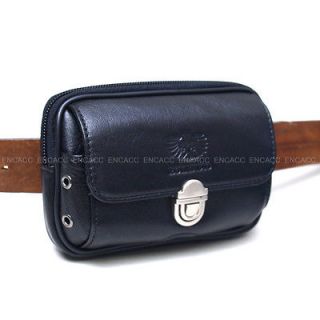 New Mens Genuine Black Leather Pocket Zipper Waist Packs Pouch Wallet 