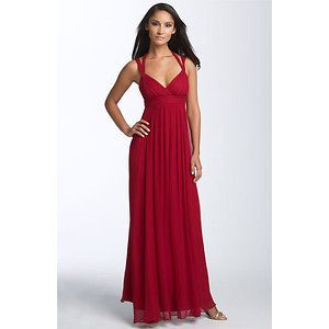 new bcbg new red crinkled chiffon gown 6 $ 328