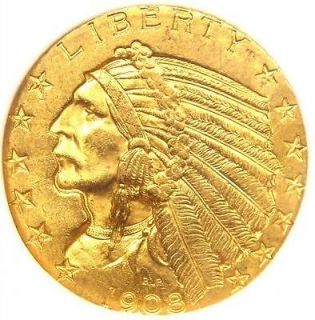 1908 Indian Gold Half Eagle $5   GEM UNCIRCULATED   Rare MS BU 