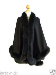 stunning new black cashmere cape wrap shawl fox fur