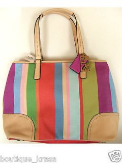 258NWT Coach 19357 Hampton Weekend Striped Medium Tote Authentic with 