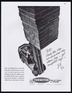 1947 towmotor fork lift trucks tractors print ad time left