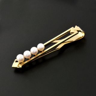 Vintage K. MIKIMOTO TOKYO 14k Solid Gold Tie Clasp Bar Accents 4 