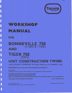 Triumph Workshop Shop Service Manual 1976 Bonneville T140V & T140E