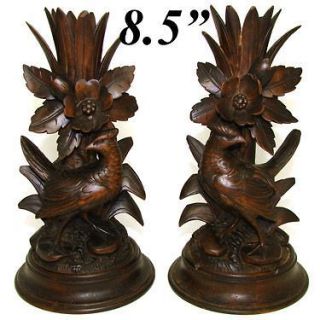 Antique Black Forest 8.5 Epergne Stand or Candle Holder PAIR, Birds 