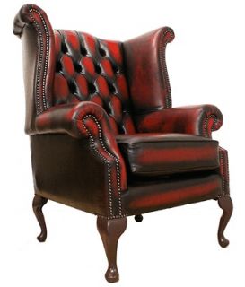 Chesterfield Buttoned Seat Queen High Back Fireside Wing Chair Oxblood 
