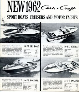 1962 Chris Craft Advertising Flyer Brochure for Sports Boats Cruisers 