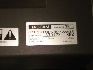 Tascam 38 8 CH Recorder Reproducer Reel to Reel 570173