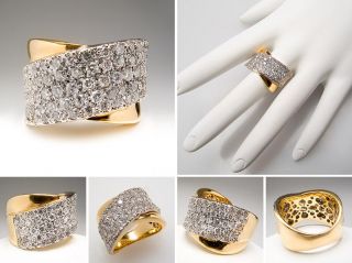 Carat Diamond Wide Band Crossover Cocktail Ring 18K Gold sku 