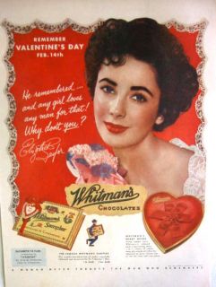 1952 Elizabeth Taylor Whitmans Chocolates Print Ad