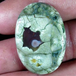 34.20Cts. A+ SUPREME NATURAL SOFT GREEN RHYOLITE OVAL CABOCHON 