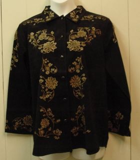 Victor Costa Occasion Embroidered Moleskin Shirt Size S Black