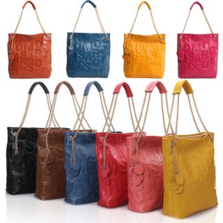 New Womens Genuine Leather Monogram Tote Bags Metal Chain Handbag 