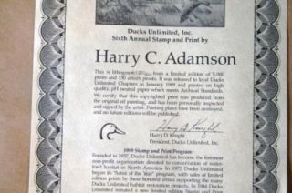 Ducks Unlimited 1989 Harry Adamson 6th Annual Stamp Print