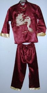 Boys Chinese New Year Silk Dragon Outfit Deep Red 4