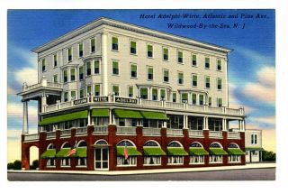 Hotel Adelphi Witte Linen Postcard Wildwood by The Sea New Jersey 