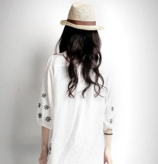 Airy Whisper White Cotton Boho Tunic Blouse Top Sweet Embroidery 5 C3 