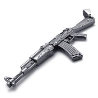 Stainless Steel AK 47 AK47 Rifle Firearms Machine Toy Gun Pendant Free 