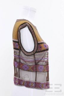 Alberta FERRETTI Multicolor Beaded Sleeveless Semi Sheer Top Size US 8 