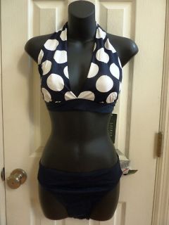 Lauren by Ralph Navy Polka Dot Bikini Swimsuit 12 M L