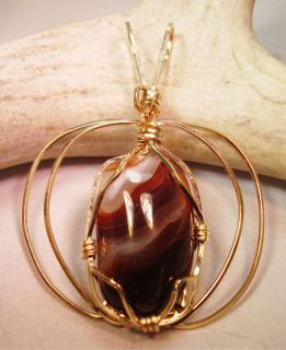 Rolled Gold Mexican Fire Agate Wire Wrap Pendant 336