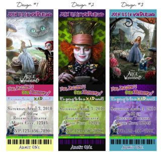 Alice in Wonderland Movie Ticket Birthday Invitations