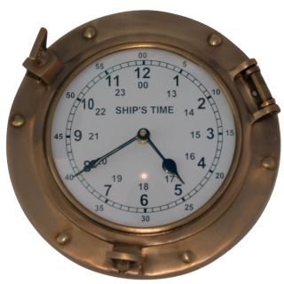 Ships Porthole Wall Clock Nautical Brass Maritime Decor