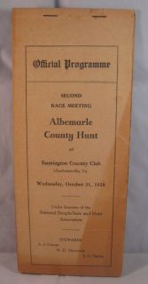 Vtg 1928 Albemarle Fox Hunt Farmington CC Charlottesville VA Program 