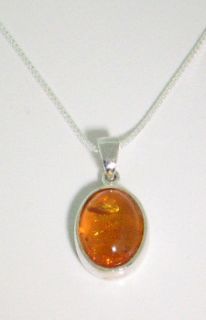   Sterling Silver Hand Polished Natural Amber Pendant Necklace
