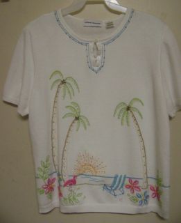 Alfred Dunner Pretty Beach Scene Knit Top Size L Excellent Condition 