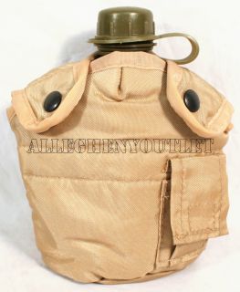 Army Type 1 Qt Tan Canteen Cover w Alice Clips Keeper