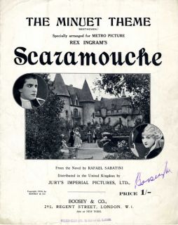   “SCARAMOUCHE”   RAMON NOVARRO & ALICE TERRY   1924   Sheet Music
