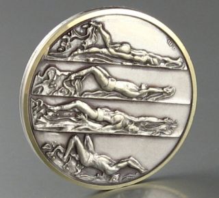 Vintage french silver Plated Swimmers Medal Signed A M