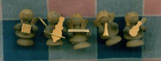 Set of Five Miniature Wood Angel Band 1 1 8 inches Hi