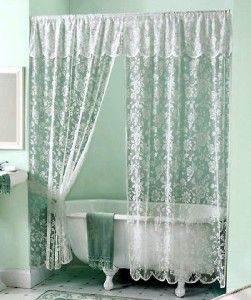 Vintage White Lace Shower Curtain Valance Set New