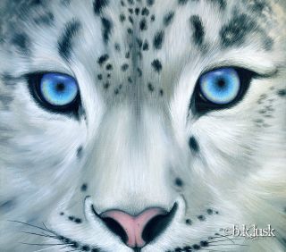   Painting Snow Leopard Big Cat Kitty Animal Blue Eyes Art Lusk